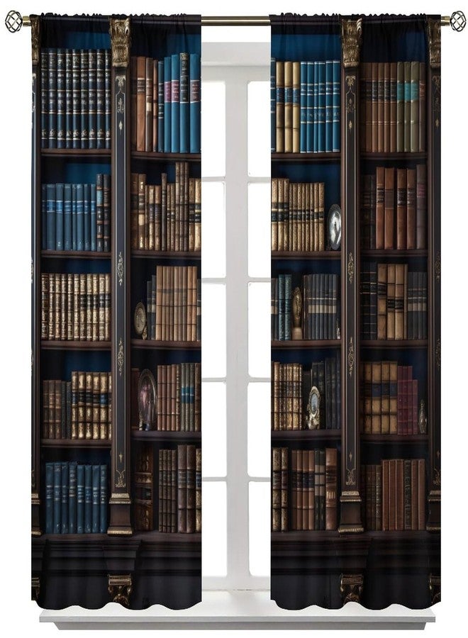 AAVEUP Antique Bookshelf Blackout Curtains for Bedroom,Old Library Black Bookcases Study Knowledge Books Bookcases Window Drapes Print for Kids Boys Girls Living Room Study School 42x63in - Image 2